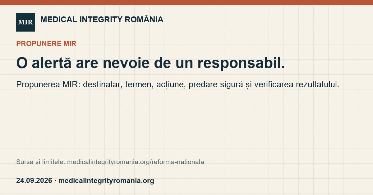 O alertă are nevoie de un responsabil. Propunerea MIR: destinatar, termen, acțiune, predare sigură și verificarea rezultatului.