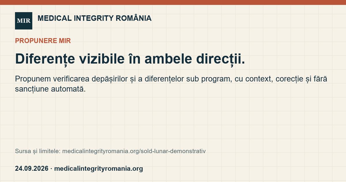 Diferențe vizibile în ambele direcții. Propunem verificarea depășirilor și a diferențelor sub program, cu context, corecție și fără sancțiune automată.