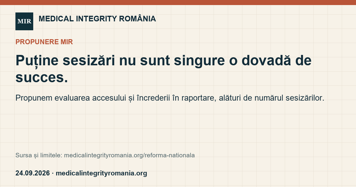 Puține sesizări nu sunt singure o dovadă de succes. Propunem evaluarea accesului și încrederii în raportare, alături de numărul sesizărilor.